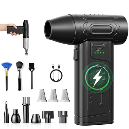 fourq Compressed Air Duster,Mini Vacuum Cleaner 2-in-1,4000 mAh,130,000 RPM Brushless Motor,8000Pa，120MPH/1.1LB Thrust Car Dryer Air Blower for Car Cleaning,Computer Cleaning