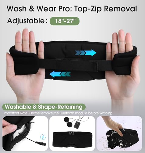 Sleep Mask with Headphones Bluetooth 5.4, TOPOINT Blackout Eye Mask for Sleeping Headphones Earphones with Soft Bamboo Cotton Cooling Breathable, Speaker for Side Sleepers Women Men Travel, Black - color: Black