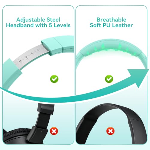 KVIDIO Wired Headphones with Mic, Volume & Playback Control, Over-Ear Foldable Headphones, USB-C Plug, 90° Swivel Ear Cups, 4.9ft Tangle-Free Cord for Tablet, Laptop, PC, School, Travel (Mint Green) | Foldable Plug in Headphones with Volume Control for Te