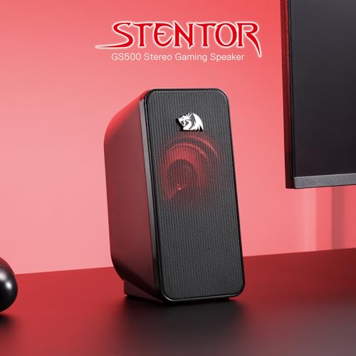 Redragon GS500 PC Gaming Speakers 2.0 Channel Stereo Enhanced Sound | Decent Red Backlight, Quality Bass, Crystal Clear Sound, Plug & Play USB Powered Desktop Computer Speaker
