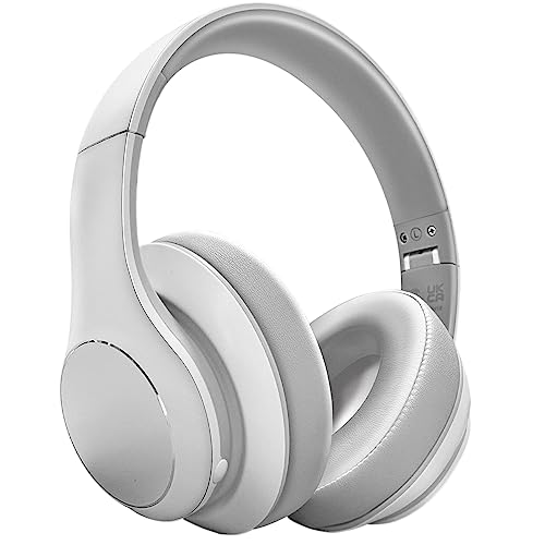Headphones Wireless Bluetooth Over Ear, 40 Hours Playtime Wireless Headphones with Microphone,Foldable Light Weight Headset with HiFi Stereo Sound for Travel Work (White)