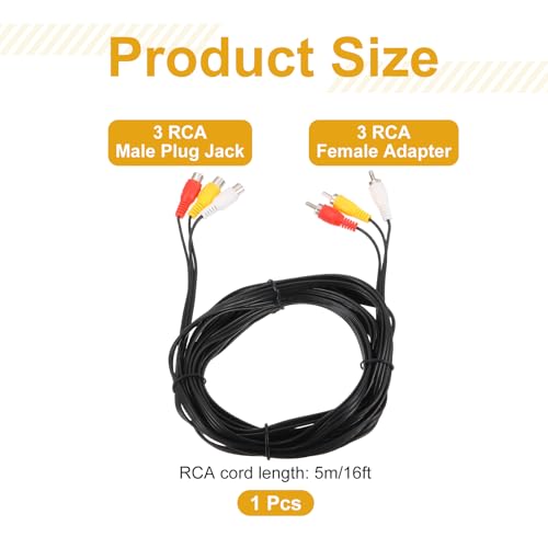 MECCANIXITY 16ft RCA Cable, 3RCA Male to 3RCA Female Audio Video Speaker Cable for Subwoofer Amplifier Home Theater DVD TV - size: 16ft, style: 3RCA Male to 3RCA Female