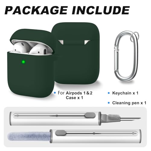 for AirPods 1/2 Case Cover,Come with Cleaner Kit,Soft Skin Silicone Case Cover with Keychain,Full Protective Case for Men and Women,Compatible with AirPods 2nd Generation Case,Blackish Green - color: C5-Blackish Green