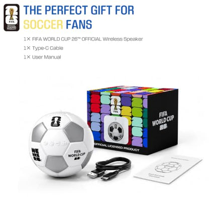 FIFA World Cup 2026 Wireless Bluetooth Speaker - Portable Soccer Ball Shaped Smart Speaker with Dynamic RGB LED, Loud Stereo Sound, Mini Wireless Speaker with TF Card & Lanyard Hole (White)