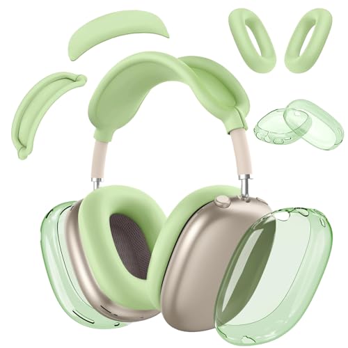 Silicone Case Cover for AirPods Max Headphones,Clear Soft TPU Ear Cups Cover/Ear Pad Case Cover/Headband Cover Transparent Accessories for Apple AirPods Max (2024/2020) (Green) - color: Green