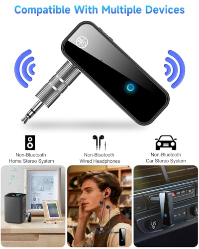 Upgraded AUX Bluetooth 5.4 Adapter for Car, 2 in 1 Wireless Bluetooth Transmitter and Receiver, 3.5mm Jack Wireless Audio Adapter Dongle for PC, TV, Headphone, Car, Home Audio Speaker, Hands-Free Call - style: A(Standard)