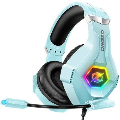 Ozeino Gaming Headset for PC, Ps4, Ps5, Xbox Headset with 7.1 Surround Sound, Gaming Headphones with Noise Cancelling Mic RGB Light Over Ear Headphones for Xbox Series X/S, Switch-Light Blue - color: Light Blue