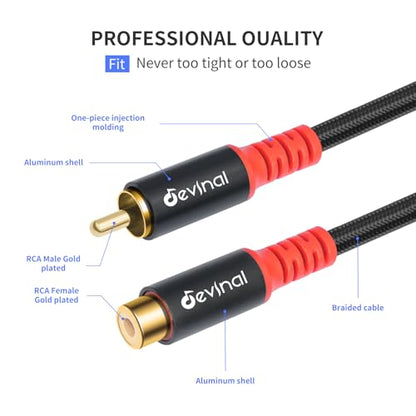 RCA Female to Male Extension Cable - Premium Audio Extender Cord for High Sound Quality & Durability, Compatible with Home Theater, TV, Soundbar - 20ft/6m - size: 20 ft