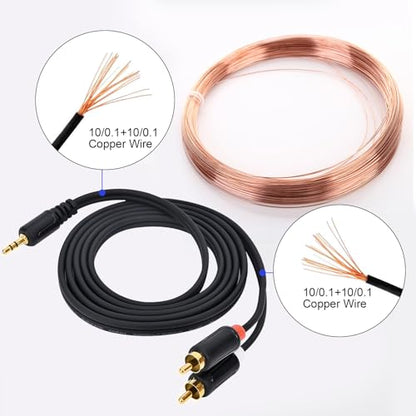 RCA Cables - 59IN/5FT Stereo Jack to 2RCA Plugs for Smartphone, Tablet, HDTV, DVD Player, Home Theater, Speakers, Projector