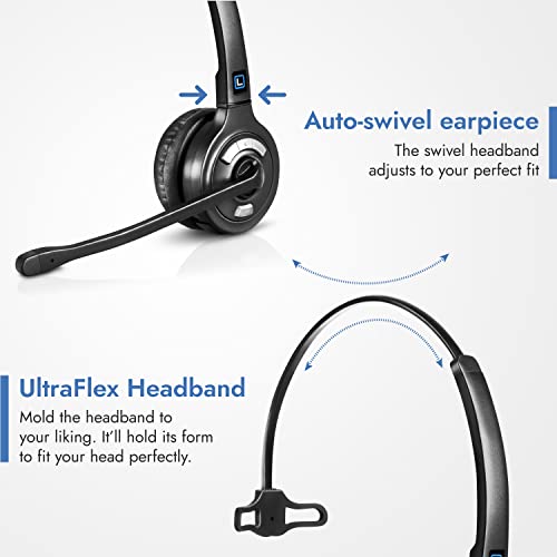 Leitner LH370 3-in-1 Wireless Office Headset with Mic – Computer, Telephone, and Cell Phone Headset – 5 Year Warranty – Single-Ear | Single-ear, over-the-head, DECT-not Bluetooth, office phones, computer, cell, Cisco, Yealink, Polycom, Avaya, 5-year warra
