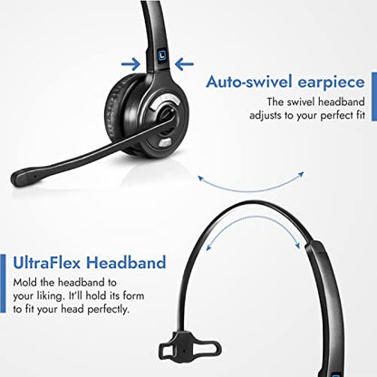 Leitner LH370 3-in-1 Wireless Office Headset with Mic – Computer, Telephone, and Cell Phone Headset – 5 Year Warranty – Single-Ear | Single-ear, over-the-head, DECT-not Bluetooth, office phones, computer, cell, Cisco, Yealink, Polycom, Avaya, 5-year warra
