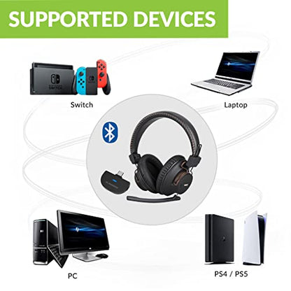Avantree C519M - Clear Voice & Rich Background Sound, Low Latency Bluetooth Headphones with Mic & USB C Adapter for PS5 & Switch, Wireless Headset for PC Work & Gaming, 40H Playtime