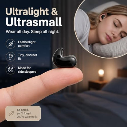 Invisible Sleep Wireless Earphone,Lightweight,Long Battery Life (black) | Ipx5 Waterproof Earbuds, Bluetooth 5.3, Painless Sleeping Earphones for Sensitive Sleeper - color: Black