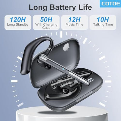 Bluetooth Headset with 72-Hour Talk Time & 500mAh Charging Case, Bluetooth V5.3 Headset with Noise Cancelling Mic – Wireless Earpiece Hands-Free Headphones for Office Trucker Driving Business,Black