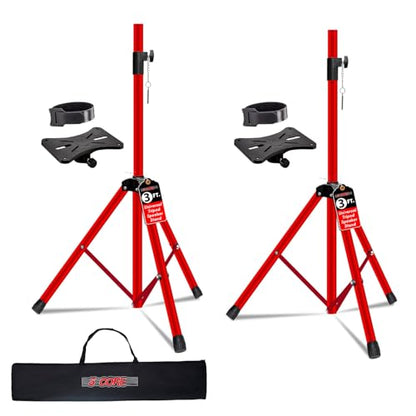 5 Core Speaker Stand Pair Universal Mount Steel Construction 132 Lb Capacity Stable Tripod w/Adjustable Height 36” w 35mm Compatible Insert Metal Safety Pin Included Bag - color: RED