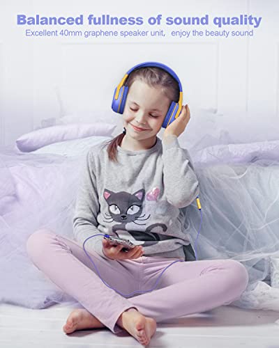 Kids Headphones Wired with Microphone for ipad Computer Laptop for Boys Girls Volume Limit Foldable Over Ear Headset for School 3.5mm Jack | 3.5mm Jack, HD Mic, Portable Wired Headphone with Shareport, Stereo Sound On-Ear Headphones for Toddler Girls Boys