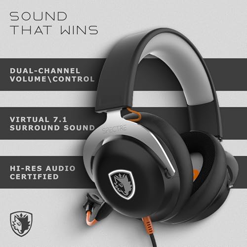 Sades Spectre V7.1 USB Gaming Headset with Virtual Surround Sound, Hi-Res Audio, Noise-Reducing Detachable Microphone, Dual Channel Volume Control, PC Gaming Headphones.
