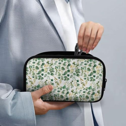 Green Leaf Print Electronic Organizer Travel Case Compatible with Laptop Power Adapter, Compatible with SD Card, USB Flash Disk - color: Green Leaf Print