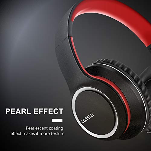 LORELEI X8 Over-Ear Wired Headphones with Microphone with 1.45m-Tangle-Free Nylon Line&3.5mm Plug,Lightweight Foldable & Portable Headphones for Smartphone,Tablet,Computer,Mp3/4(Black-red) - color: Black-red