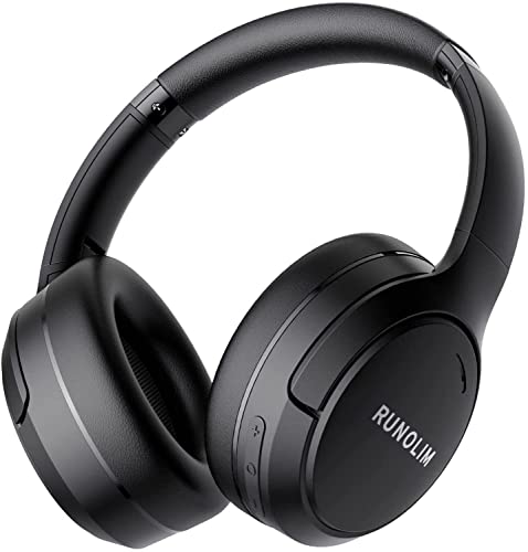 RUNOLIM Hybrid Active Noise Cancelling Headphones, Wireless Over Ear Bluetooth Headphones with Microphone, 100H Playtime, Foldable Headphone with HiFi Audio, Deep Bass for Home Travel Office - color: Black