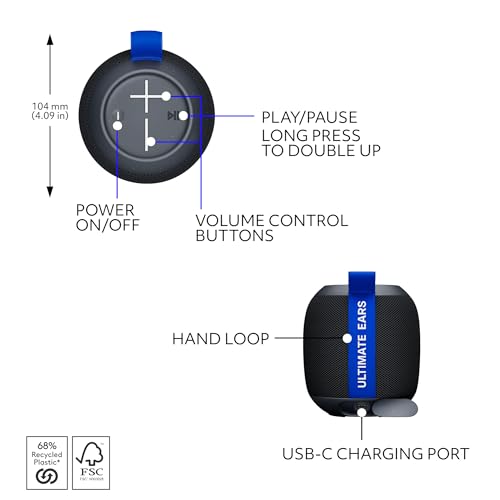 Ultimate Ears WONDERBOOM Play Waterproof Speaker - Black | Dustproof, floating, 131ft (40m) range