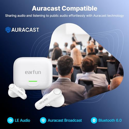 EarFun Air Pro 4+ Adaptive Noise Cancelling Wireless Earbuds, Dual Drivers | Qualcomm aptX Lossless, Translation Earbuds, Snapdragon Sound, 6 Mics AI Calls, Hi-Res Sound, LDAC, Bluetooth 6.0, 54H, White - color: White