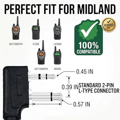 Walkie Talkie Headset for Midland Acoustic Tube Earpiece with Mic PTT for GXT1000VP4 LXT500VP3 GXT1050VP4 GXT1000XB, Two Way Radio Ear Piece for Walkie-Talkie, Pack of 2