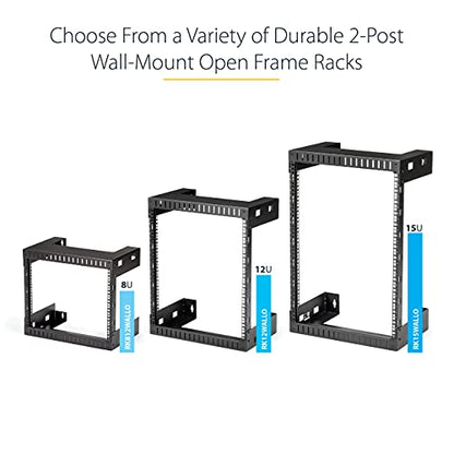 StarTech.com 2-Post 12U Heavy-Duty Wall-Mount Network Rack, 19" Open Frame Server Rack, 12" Deep, Wall Mount Data Rack for IT / AV / Patch Panel / Computer Equipment (RK12WALLO) - size: 12U