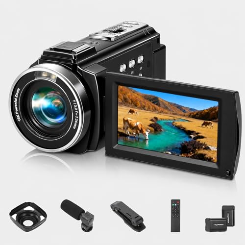 Video Camera Camcorder Full HD 1080P 36MP 16x Zoom for YouTube | Vlog camera with 270° rotatable screen, stereo microphone, dual battery included.