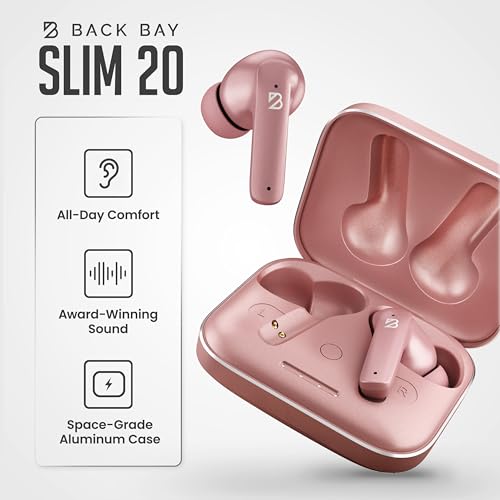Back Bay Audio iPhone + Android Wireless Earbuds Bluetooth, Sweatproof | Ultra-Sleek Small Sports Earphones with Wireless Mic, Wireless Air Buds For iPhone iOS, Bluetooth Ear Buds Earphones - color: Rose Gold