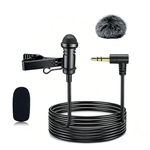 Lavalier Lapel Microphone for DJI Mic 1 & 2 Transmitter, 1.5M | 3.5mm L-Shaped Omnidirectional Condenser Mic with Wind Muff, Wired Replacement Mic for Rode GO II for Vlog Interview