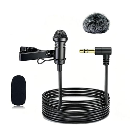 Lavalier Lapel Microphone for DJI Mic 1 & 2 Transmitter, 1.5M | 3.5mm L-Shaped Omnidirectional Condenser Mic with Wind Muff, Wired Replacement Mic for Rode GO II for Vlog Interview