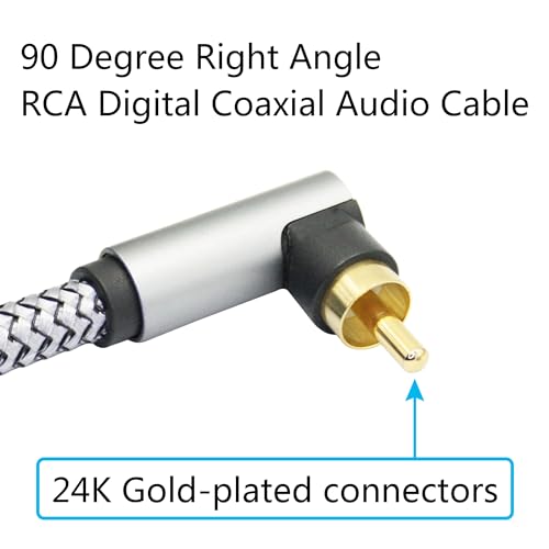 90 Degree RCA Dual Shielded Audio Cable 3FT, 24K Gold Plated Plug | Right Angle RCA Male to Male Digital Coaxial Audio Cable, Nylon Braided Wire for Amplifiers, Home Theater, Hi-Fi Systems etc - style: 1M/3FT