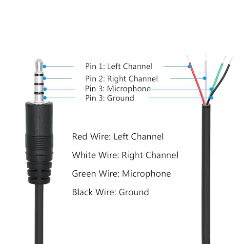 3.5mm Male Plug to 4Pin Bare Wire Open End Cable 1.6FT, TRRS 4 Pole 1/8'' | 3.5mm Audio Plug Stereo Audio Wire, Auxiliary Audio Connector Jack, for 3.5mm Earphone Microphone DIY Cable Repair - 4Pcs - color: 3.5mm Male Plug TRRS 4 Pole - 0.5M/1.6FT