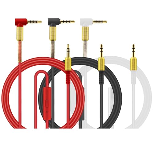 3.5mm to 3.5mm Male Audio Cable, 90 Degree Right Angle Compatible for Smartphones Tablets and Speakers [3 Pack] (Black White Red) - color: Black White Red