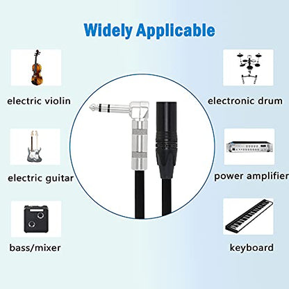 1/4 to XLR Cable 90 Degree Right Angle 6.35 mm TRS Male Plug to XLR Female Jack Audio Stereo Microphone Cable for Speakers, Stage, DJ and More（50cm）