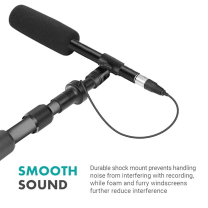 Movo XLR Shotgun Microphone & Boom Pole Kit – Professional Location Sound Recording Bundle with Shotgun Mic and Boompole with Internal XLR Cable for Filmmaking, ENG, and Broadcast Audio