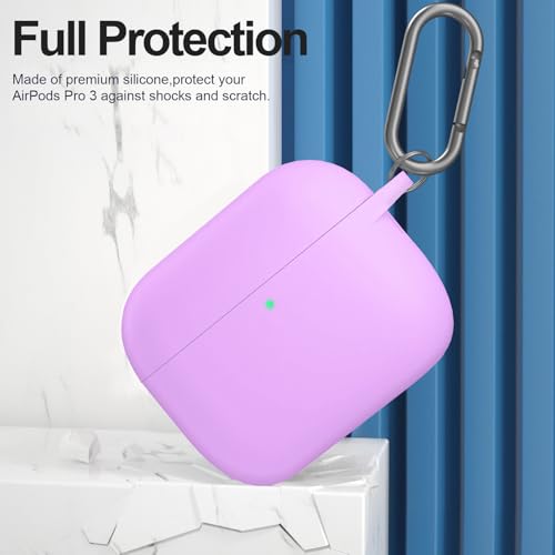 for AirPods Pro 3 Case Cover, Protective Soft Silicone with Keychain Cleaning Pen for Women Men for Apple AirPods Pro 3rd Generation Case(2025), Front LED Visible, Light Purple - color: B-Light Purple