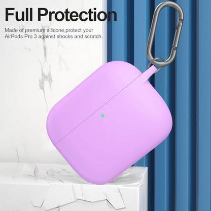 for AirPods Pro 3 Case Cover, Protective Soft Silicone with Keychain Cleaning Pen for Women Men for Apple AirPods Pro 3rd Generation Case(2025), Front LED Visible, Light Purple - color: B-Light Purple