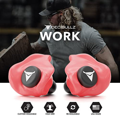 Decibullz Custom Molded Ear Plugs, 31dB NRR Shooting Ear Protection (Red) | Reusable & Re-moldable, For Range Officers, Jobsite Crews & Musicians, Travel & Concert Use, Earplugs, American Company - color: Red