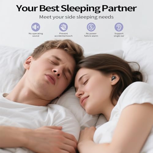 Sleep Earbuds, Mini ANC Wireless Earbuds Bluetooth 5.4 Headphones Deep Bass Stereo, 48H Playtime Ear Buds, 4 ENC Noise Cancelling Mic, IP7 In Ear Earphones for Side Sleepers,Touch Control Velvet black