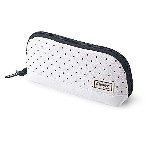 Sooez Wide-Opening Pencil Pen Case, Lightweight & Spacious Pencil Pouch Zipper Stationery Bag, Aesthetic Supply with Triangular Design for Adults, Black Dots - color: White