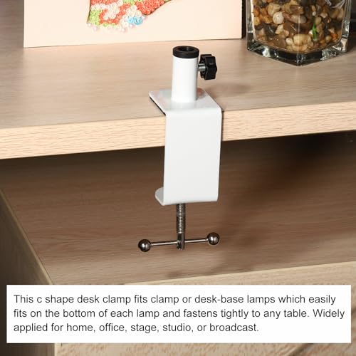 PATIKIL 0.49" Hole Dia. Desk Clamp, 2 Pcs Aluminum Alloy Universal Adjustable C-Clamp Mount Holder for Microphone Mic Arm Table Lamp, White - color: White