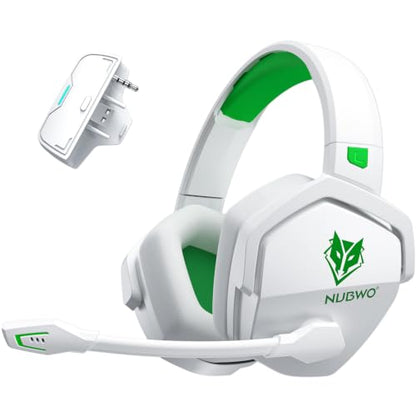 NUBWO Wireless Gaming Headset for Xbox Series X/S & Xbox One, 100Hr Battery Life, 3-in-1 Ultra-Low Latency 2.4GHz Dongle/Bluetooth 5.3/3.5mm Wired Gaming Headphones for PS5, PC - color: XBOX-White green