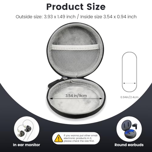 Circular Earbud Case Wired Earphone Case Holder Hard EVA Small Zipper Pouch Compatible with in Ear Monitor, KZ ZS10 PRO IEM, Shure SE215-CL, Sennheiser IE 200 IE 300, CCZ Melody, EarPods
