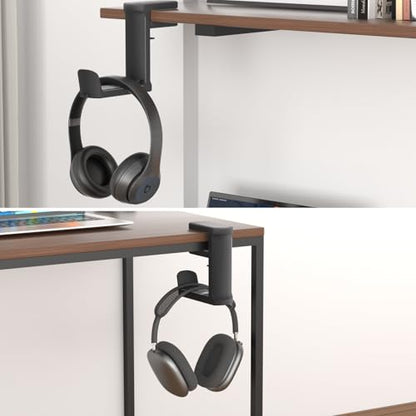 Headphone Holder Adjustable Clamp-on Headphone Hook | Under Desk Gaming Headset Holder Mount Hook with Rotating Clamp (Black) - color: Black