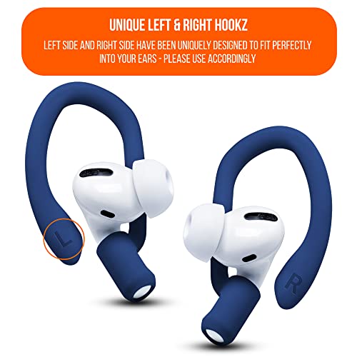 WC HookZ - Patented Upgraded Over Ear Hooks for AirPods Pro 1, 2 & AirPods 1, 2 & 3- Two Size Pairs Included in Package, Unique Left & Right Hook, Made by Wicked Cushions | Navy Blue - color: Navy Blue