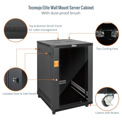 Tecmojo 18U Wall Mount Rack,18U Rack 23.6 Inch Depth,Hold Up to 176 Lbs,Server Rack with Casters,Enclosed Network Cabinet for 19 Inch Network,Server and AV Gear,Glass Door(Elite Collection) - size: 18U/23.6in Depth/Glass Door