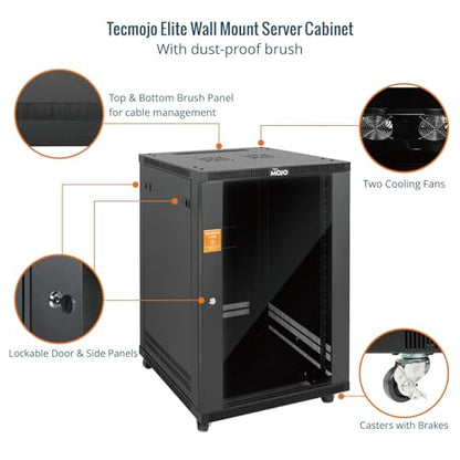 Tecmojo 18U Wall Mount Rack,18U Rack 23.6 Inch Depth,Hold Up to 176 Lbs,Server Rack with Casters,Enclosed Network Cabinet for 19 Inch Network,Server and AV Gear,Glass Door(Elite Collection) - size: 18U/23.6in Depth/Glass Door