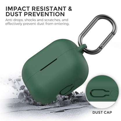 AhaStyle Silicone Case for Samsung Galaxy Buds 3 FE/Galaxy Buds3 Pro/Buds 3 | Front LED Visible, Carabiner Included, Supports Wireless Charging, Shock Resistant, Full Protection - color: Pine Green